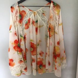 Soprano Floral Lace Detail Kimono Cardigan